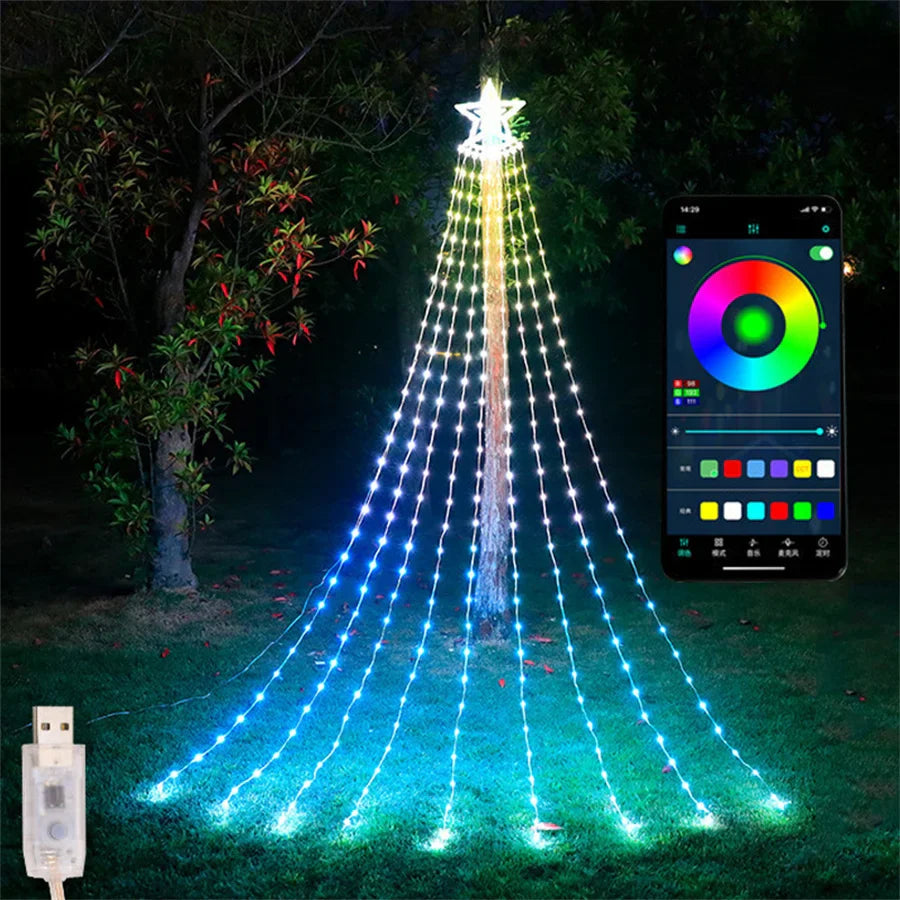 Smart LED Waterfall Christmas Tree String Light